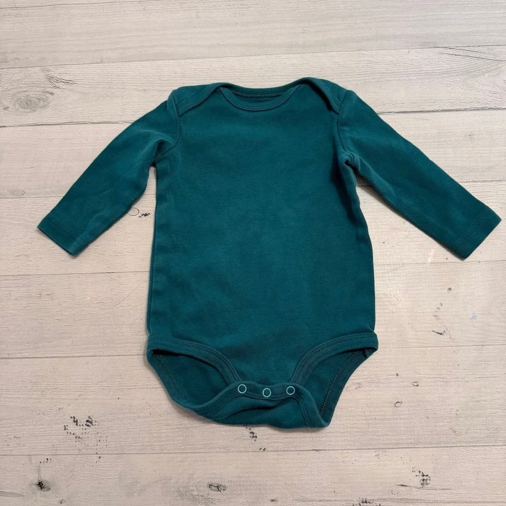 Primary baby organic cotton teal long sleeve bodysuit‎ 3-6 months